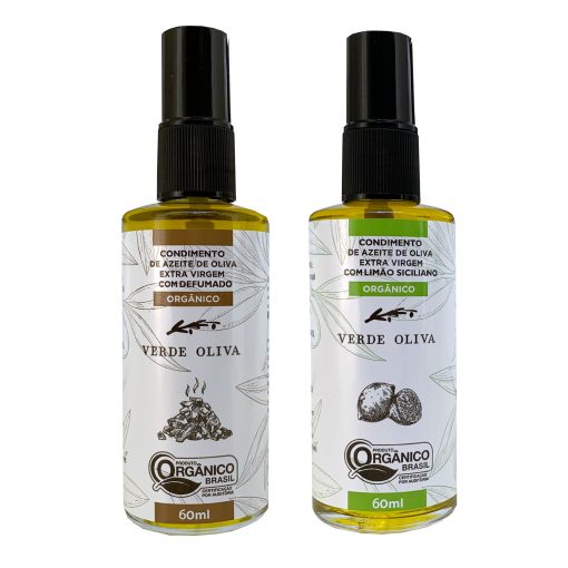 Kit Verde Oliva Spray c/ duas garrafas de 60ml  Defumado e Limão Siciliano - Azeite Extra Virgem